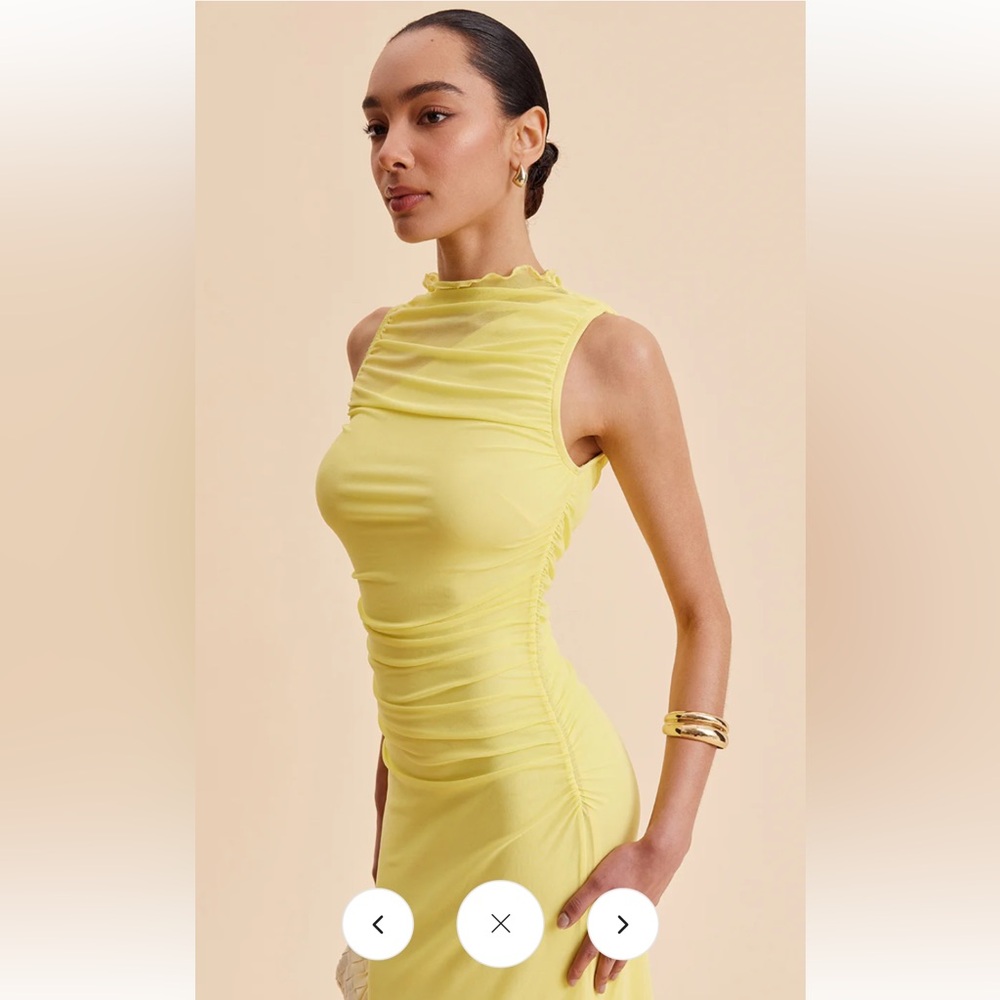 Commense Yellow Sleeveless Ruched Maxi Dress - Picture 3 of 7